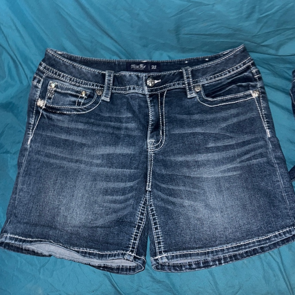 Miss Me Dark Blue Jean Shorts